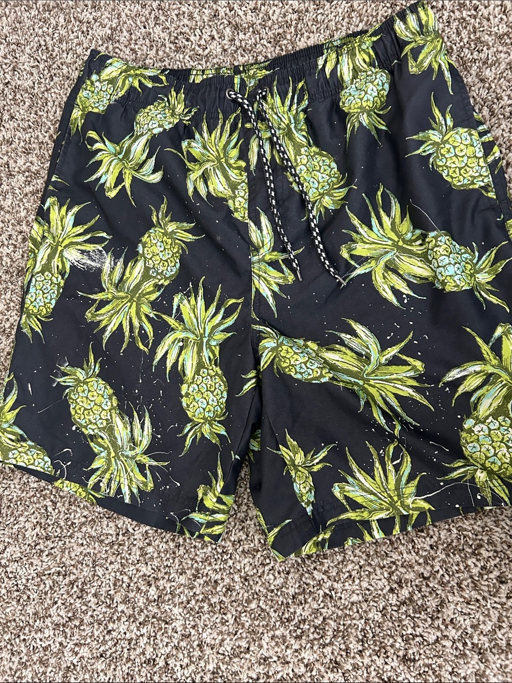OPI Black Swim Trunks with Green Pineapple Print